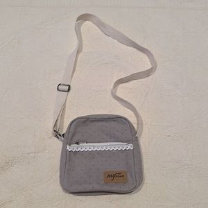 Vintage mygreen Canvas Gray w/ Black Dot & White Lace Trim Purse